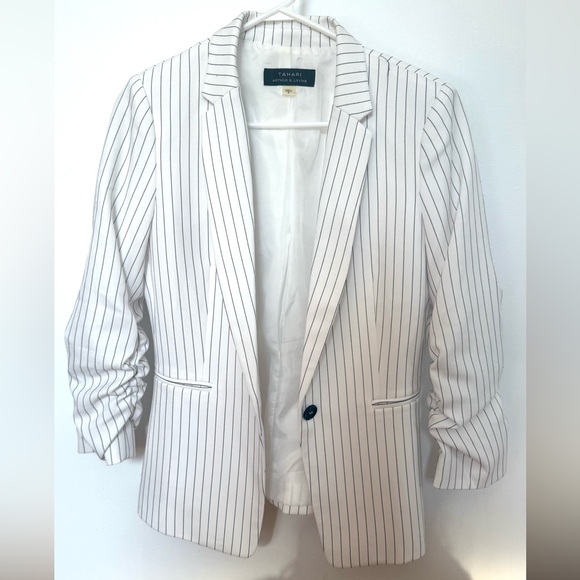 Striped Pinstripe White&Black Blazer Jacket Tailored (fits like a size 4) - Picture 2 of 9